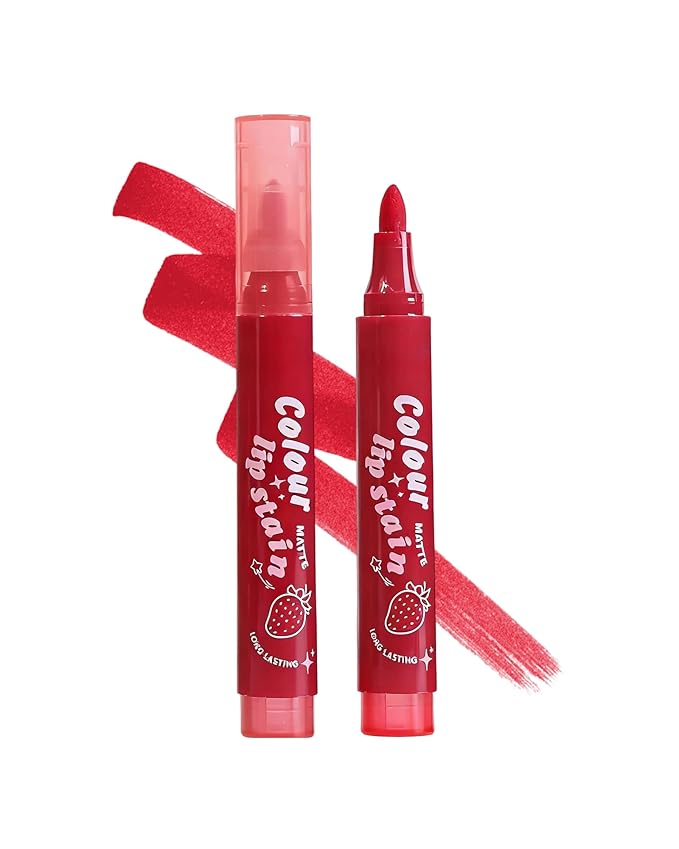 Lip Tint Stain Pen,Bright Red Waterproof Long Lasting Matte Lip Liner Stain