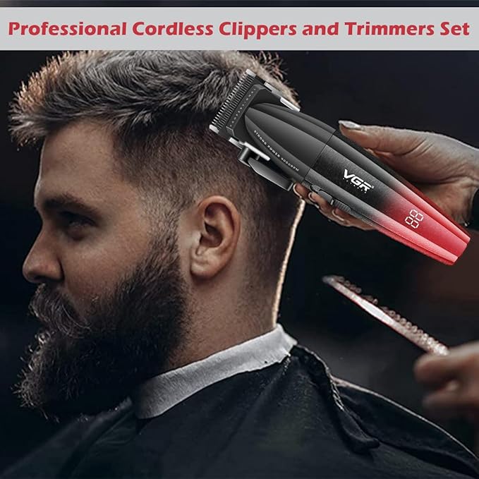 VGR 640 Professional Hair Clippers for Men with Clipper Trimmer Set, Red