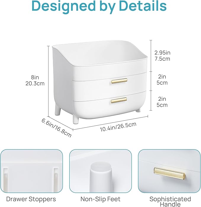 Vtopmart 3-Tier Skincare Makeup Organizer with Drawers, White