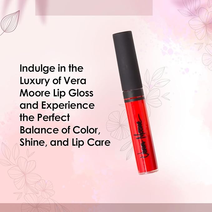 VERA MOORE COSMETICS AND SKIN CARE Lip Gloss, Moisturizing Lip Color with Shimmer for Long Lasting Shine, Lightweight Lip Stain, Girls Non-Sticky Lip Gloss with Aloe Vera, W/Vitamin C, E (Vera's Red)