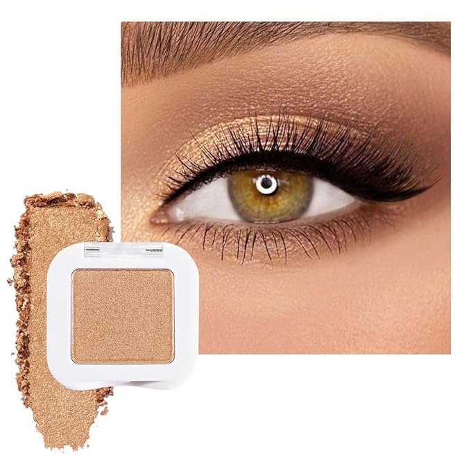 FeiCuiYun Glitter Single Eye Shadow Palette Makeup, Golden Sparkle Shimmer Monochrome Eyeshadow For Older Women, Mini Pressed Pigmented Waterproof Sombras Para Ojos,Vegan, Talc, Paraben&Cruelty Free