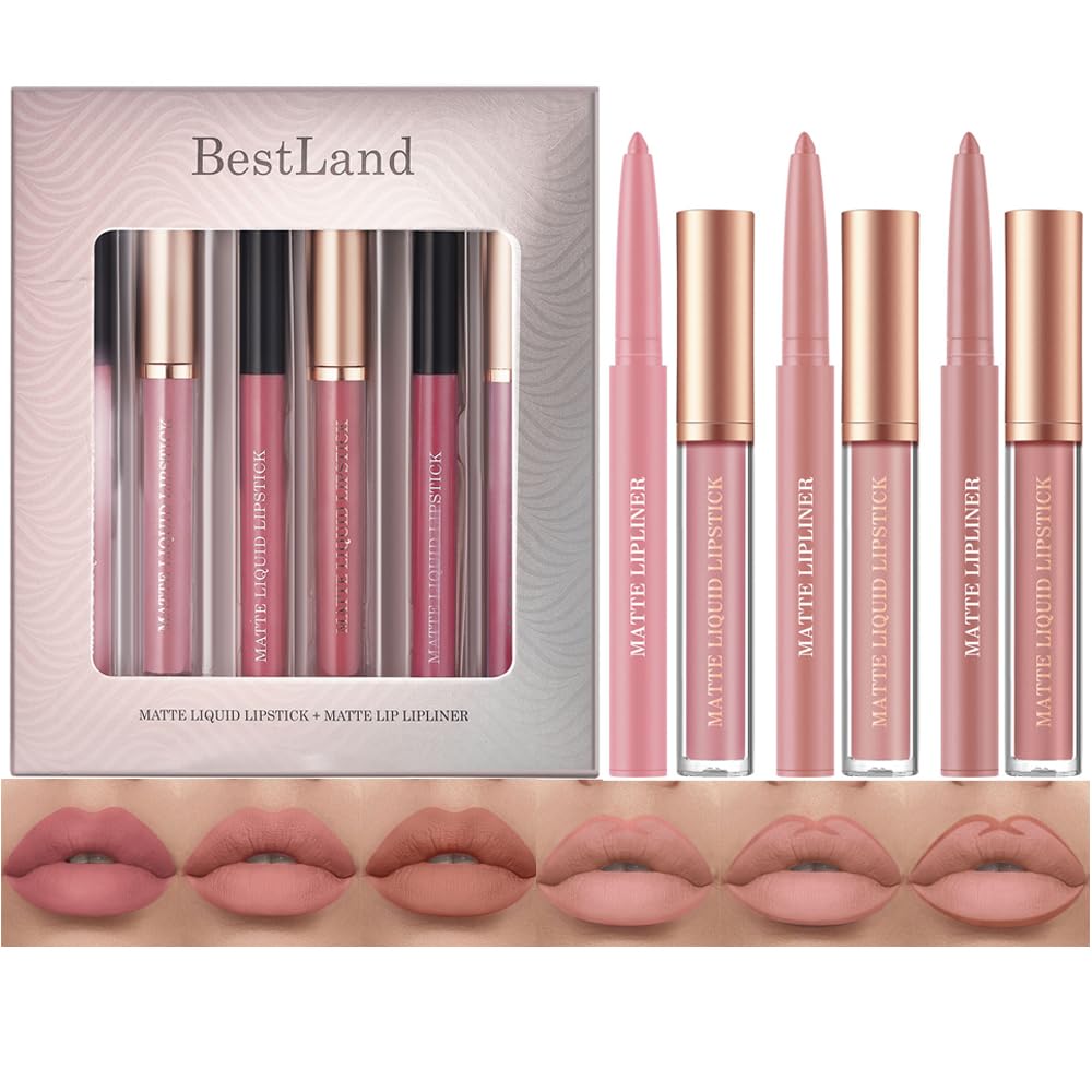 12Pcs Matte Liquid Lipstick and Lip Liner Set, Lip Makeup Combo (Set B)
