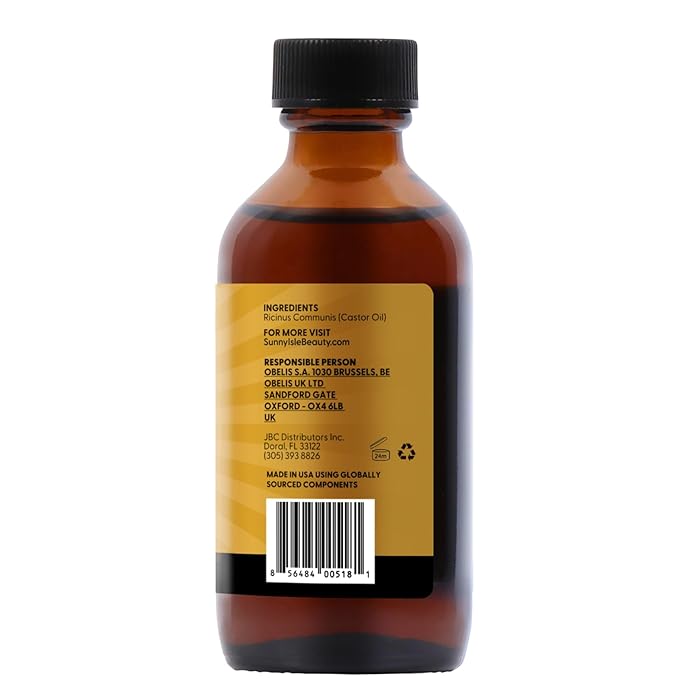 Sunny Isle Jamaican Black Castor Oil 2oz, Original Authentic Moisturizing JBCO for Hair Growth, Scalp Care, Edges, Eyebrows & Eyelashes, Conditioning for Dry Skin, Unscented