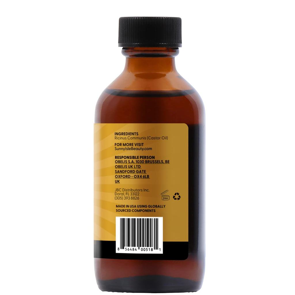 Sunny Isle Jamaican Black Castor Oil 2oz, Original Authentic Moisturizing JBCO for Hair Growth, Scalp Care, Edges, Eyebrows & Eyelashes, Conditioning for Dry Skin, Unscented