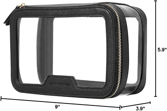 Camdeez Rownyeon Clear Makeup Case Toiletry Bag Travel Makeup Train Case Portable Cosmetic Organizer Transparent Bag Black
