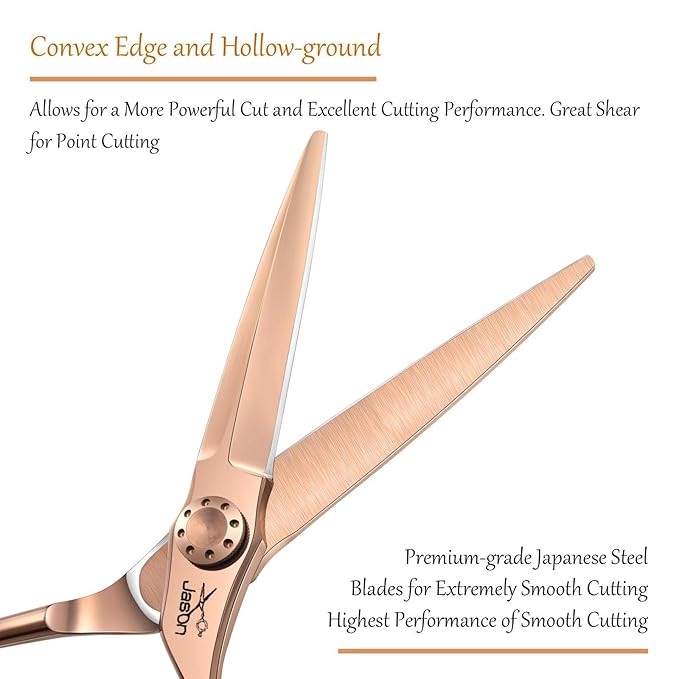 JASON 6" Hair Cutting Scissors - Professional Haircut Scissor Hair Trimming Shear for Barber, Hairdresser, Stylist, Women and Men, 440C Stainless Steel Hairdressing Cutting Shear, Rosegold