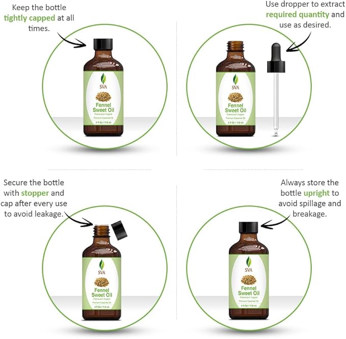 SVA Sweet Fennel Essential Oil, Glass Bottle with Dropper, 4 Fl Oz (118 ml)