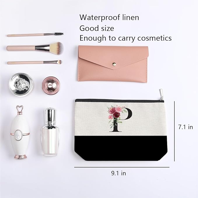 kdxpbpz Initial Makeup Bag, Personalized Gifts for Women, Personalized Makeup Bag, Bridesmaid Gifts, Cosmetic bags for Women (Letter P)