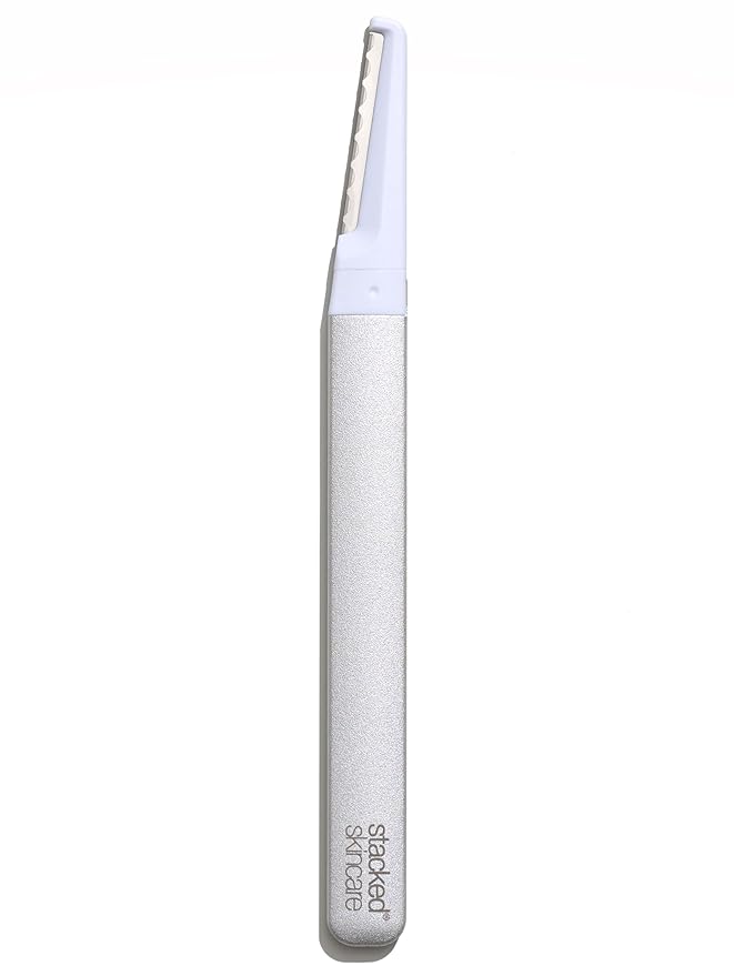 StackedSkincare Professional-Grade Dermaplaning Tool – Precision Exfoliation, Removes Peach Fuzz & Dead Skin, Aluminum Handle, Refillable Blades