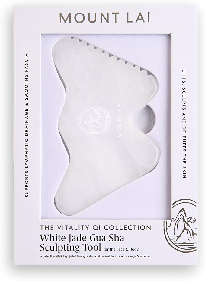 Mount Lai - The Vitality Qi White Jade Gua Sha Sculpting Tool | Face Sculpting Tool for Skin Care | Guasha Tool for Face and Body | Facial Massage Tools to Relieve Muscle Tension and Reduce Puffiness