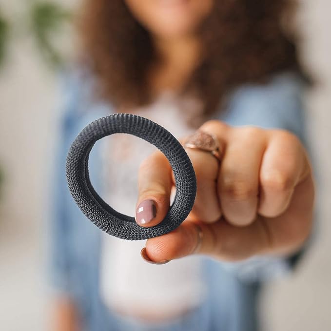 Burlybands Elastic Hair Ties No Damage for Thick Hair, Dark Gray 3 Pack