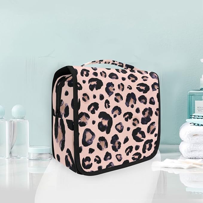 senya Hanging Travel Toiletry Bag Kit Makeup Case Cosmetics Organizer for Men Women (Leopard)