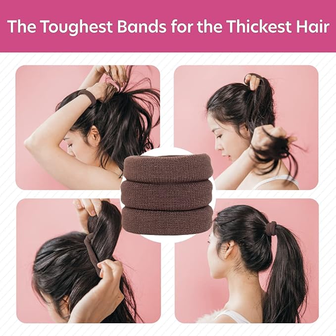 Burlybands Elastic Hair Ties No Damage for Thick Heavy Hair, Brown 8 Pack