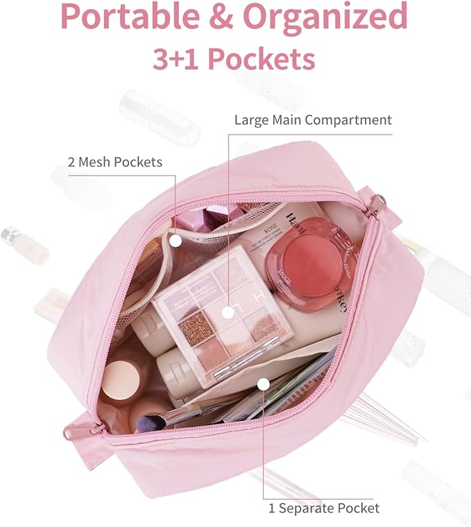 Narwey Puffy Makeup Bag Travel Toiletry Bag, Cute Cosmetic Bag for Women