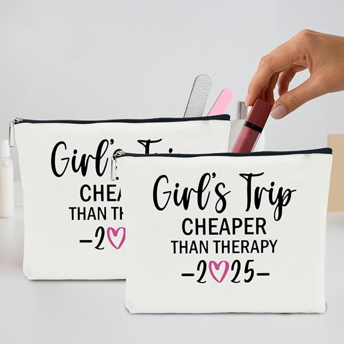 2 PCS Girls Trip Gifts Favors 2026 Girls Weekend Gifts for Women Bestie Gifts Friend Gifts Girls Trip Favors for Sister Her Best Friend Friendship Holiday Vacation Makeup Bag Weekend Bags for Women