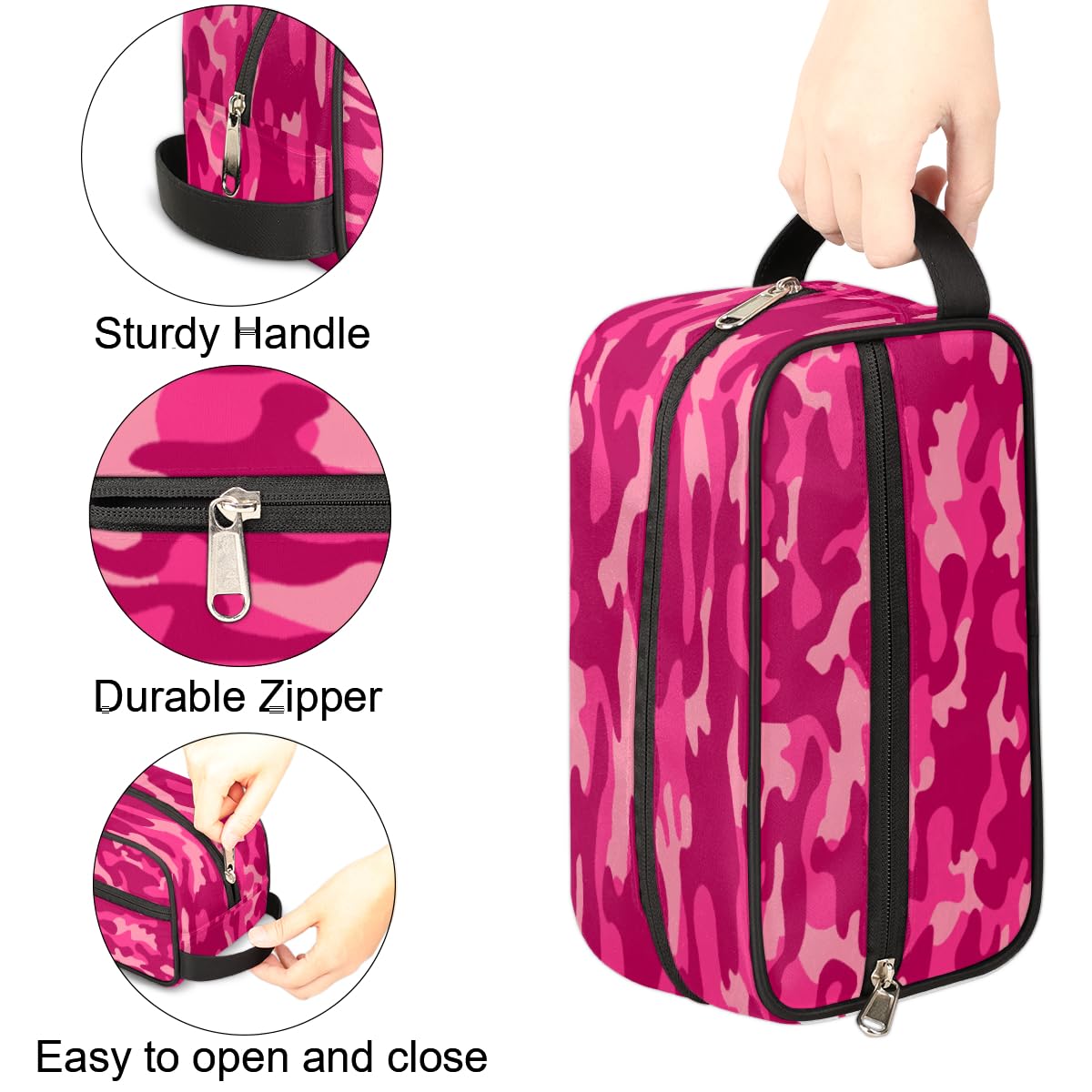 Pink Camo Camouflage Pattern Travel Toiletry Bag for Women Men Lightweight Cosmetic Makeup Bag Organizer Waterproof Shaving Bag Dopp Kit with Large Capacity for Toiletries and Shaving Accessories