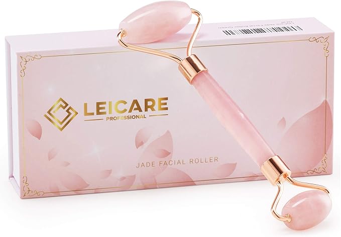 LeiCare Jade Roller for Face - Rose Quartz Face Roller Skin Care - Stone Facial Roller, Face Massager for Women, Relieve Stress, Remove Wrinkles Eye Puffiness