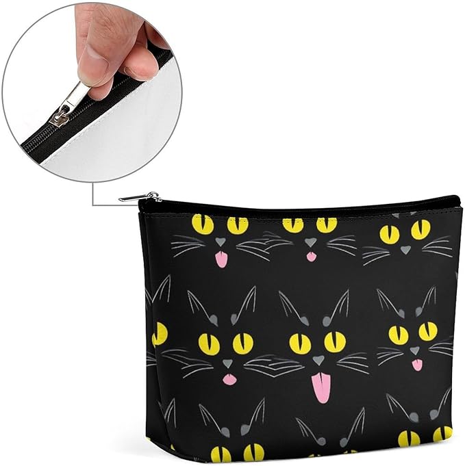 Meaudiwes Travel Cosmetic Bag, Large Makeup Case, Toiletry Bag, Personality Fashion Zipper Cosmetic Case Cool Funny Black Cats
