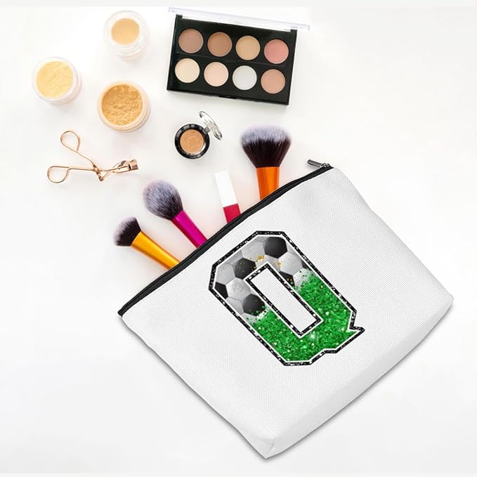 CQM Soccer Gifts Initial Makeup Bag Soccer Girl Gifts Cosmetic Bag Letter Q