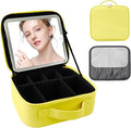 SUILU Travel Makeup Bag with LED Mirror and Light Travel Makeup Case Cosmetic Organizer Portable Cosmetic Brush Organizer Bag with Adjustable Dividers for Cosmetics Makeup Brushes Toiletry (Yellow)
