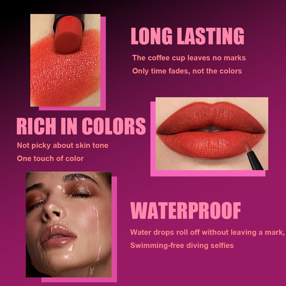 AMY'S DIARY 2Pcs Ruby Red Lipstick and Lip Liner Combo, Lip Liner and Lip Stick Kit for Women, Matte Lip Pencil and Smooth Hydrating Lipstick, Non-Stick Lip Makeup Set (06#)