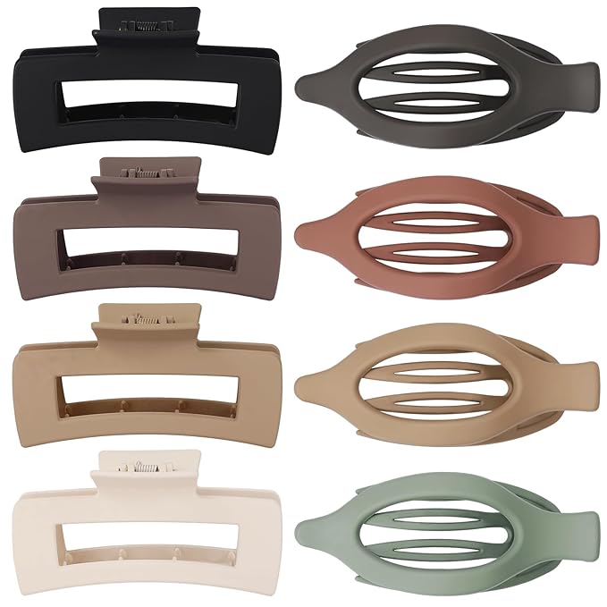 CHANDAT Hair Clips for Women 4.3 Inch Large Hair Claw Clips 8 pcs Square Claw Clips & Flat Hair Clips for Thick or Thin Hair French Concord Hair Barrettes Alligator Hair Accessories for Women (Basic)