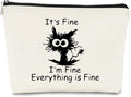 BARPERY Cat Makeup bag It's Fine Everything is Fine Inspirational Funny Cat Kitten,Cosmetic Bag Zipper Travel Toiletry Bag Best Gift Idea for Cat Lovers Teen Girls,Cat Owners Gifts,Birthday Gift