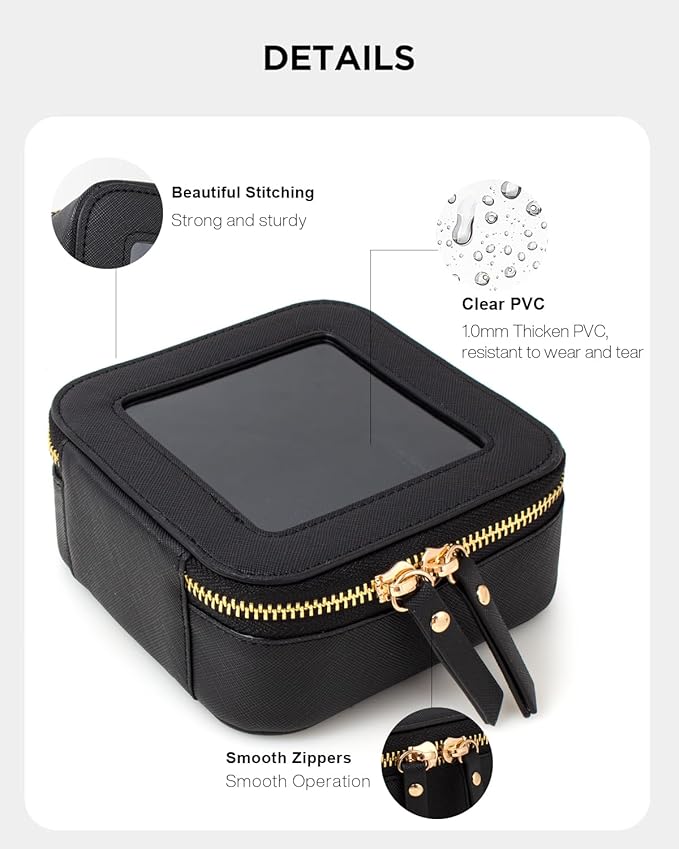 KOTORA Small Makeup Bag for Purse Travel Makeup Bag Clear Cosmetic Bag for Beach, Car Make Up Bag Organizer Storage Traveling Car Accessories Travel Beach Essentials for Women (Mini Black)