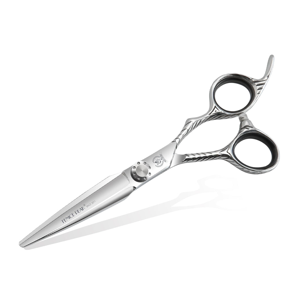 Fenice Peak Straight Hair Cutting Scissors 6.0'' Barber Haircut Shears with Sharp Razor Edge 440C Hair Scissors with Engraving Handle for Salon and Home User