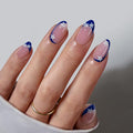 BTArtbox Press On Nails, Blue Blossom, Short Almond, French Tips, 32Ct