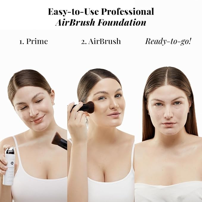 MagicMinerals AirBrush Foundation Set by Jerome Alexander – 3pc Set Includes AirFinish, Foundation and Kabuki Brush - Spray Makeup with Anti-aging Ingredients for Smooth Radiant Skin (Medium Dark)