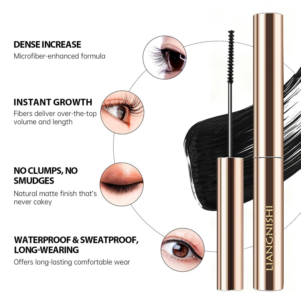 Ultra-Slim Brush Tubing Mascara for Mature Lashes – Waterproof Volume + Length for Fine Short Lower Lashes, Hypoallergenic Smudge-Proof Formula, Older Women Sensitive Eyes Friendly (Black)