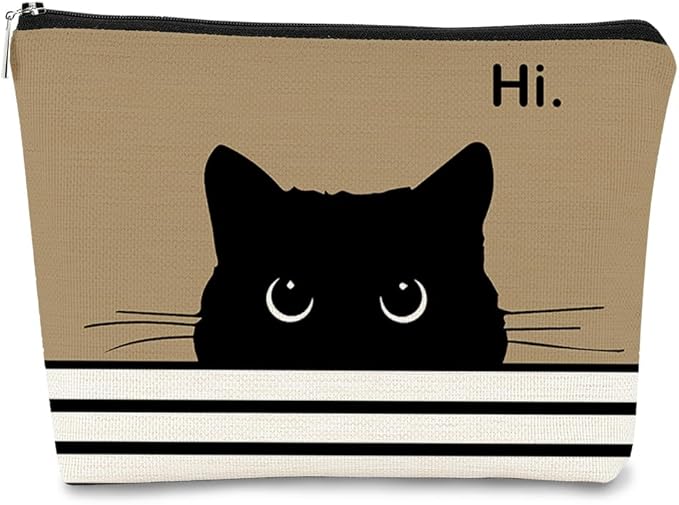 BARPERY Cute Cat Makeup Bag, Kitty Cosmetic Pouch (Black, Light Purple)