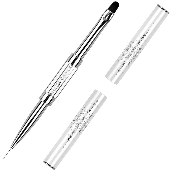 Ycyan 1Pcs Dual-ended UV Builder Gel Nail Brush Rhinestone Handle Nail Art Liner Brush Polygel Hard Gel Nail Brushes White