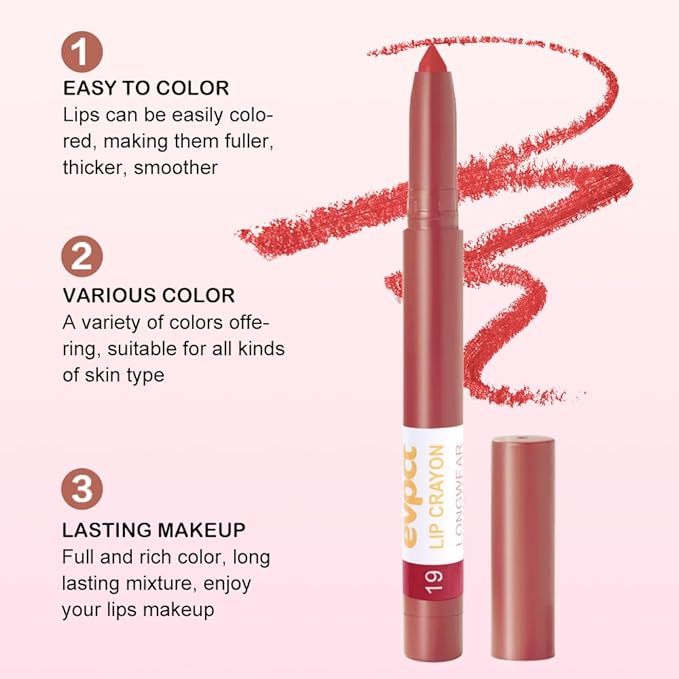 evpct Ruby Red Hot Lip Liner Crayon Pencils Set for Women, Matte Lip Stick Crayon Long Lasting, Lips Pencil Liner and Lipstick set, Lipliner Pencil 24 Hours Long Wearing Lipstick Built-in Sharpener