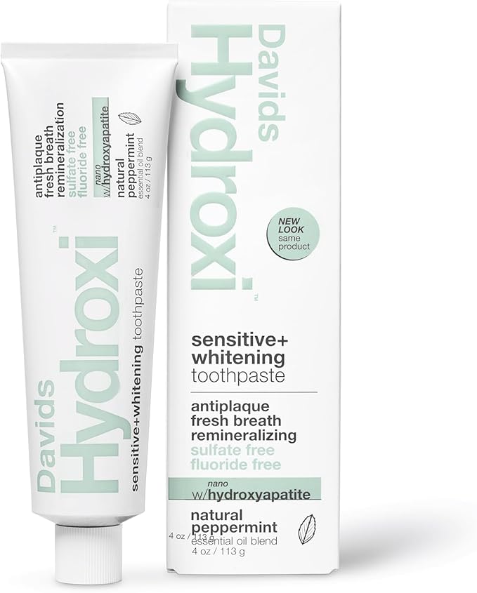 Davids Hydroxi Fluoride Free Nano Hydroxyapatite Toothpaste for Remineralizing, Sensitive Support, Whitening, Antiplaque, SLS Free, Natural Peppermint, 4oz, Made in USA