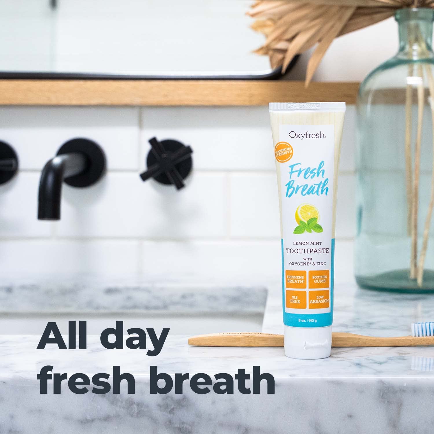 Oxyfresh Maximum Fresh Breath Lemon Mint Toothpaste - Clean Teeth & Fresh Breath - Natural Essential Oils & Natural Xylitol to Help Fight Tartar - SLS & Fluoride Free - 5 oz (Pack of 3)