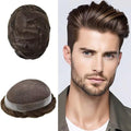 FACE MIRACLE Hair System for Men French Lace Mens Toupee Human Hair Replacement System Lace with PU Toupee for Men Male Hair Piece Wigs 6"X8" 5#MEDIUM LIGHT BROWN
