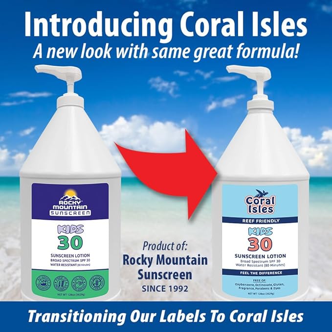 Coral Isles SPF 30 KIDS Sunscreen Reef Compliant Broad Spectrum 128 Fl Oz