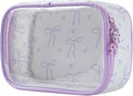 RSRSLEII Cute Clear Makeup Bag with Bow Pattern,Transparent Nylon Travel Cosmetic Case with Zipper,Portable Makeup Organizer Pouch for Essentials(03Purple)