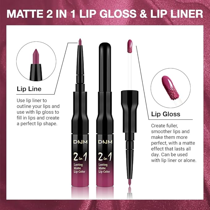 evpct 1Pcs Rose Matte Lip Liner and Liquid Lipstick Stain Makeup Set for Women, Rose Red Plum Long Lasting Smudge Proof Lipstick, 37#