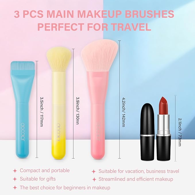 docolor Makeup Brushes 3PCS Foundation Powder Blush Brush Premium Face Makeup Brush For Applying & Blending, foundation, bronzer & blush with Liquid, Cream & Powder Cosmetic Vegan Cruelty-Free