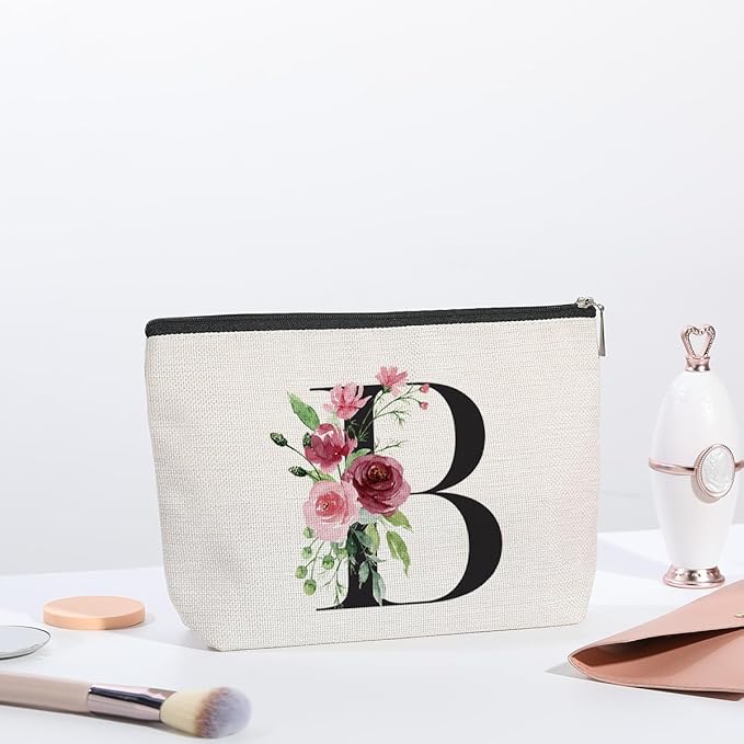 KDXPBZ Initial Personalized Makeup Bag - Bridesmaid & Birthday Gift for Women, Mom & Best Friend - Custom Letter B Cosmetic Bag