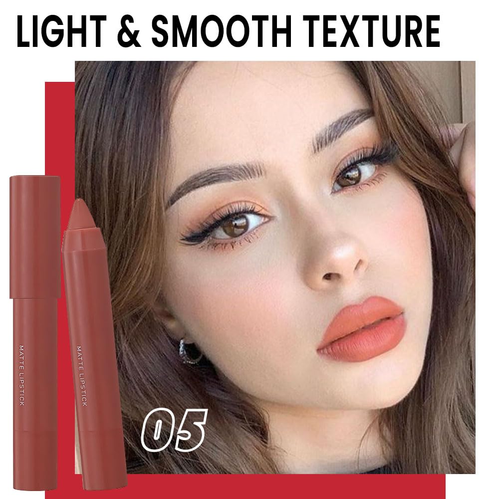 BINGBRUSH Crayon Matte Longwear Lipstick Pack Set,Moisture Smooth Color Stick Ultimate Lip Crayon for Makeup Collection - Waterproof Velvet Lipgloss (2pcs 05#&09#, 2 Count (Pack of 1))