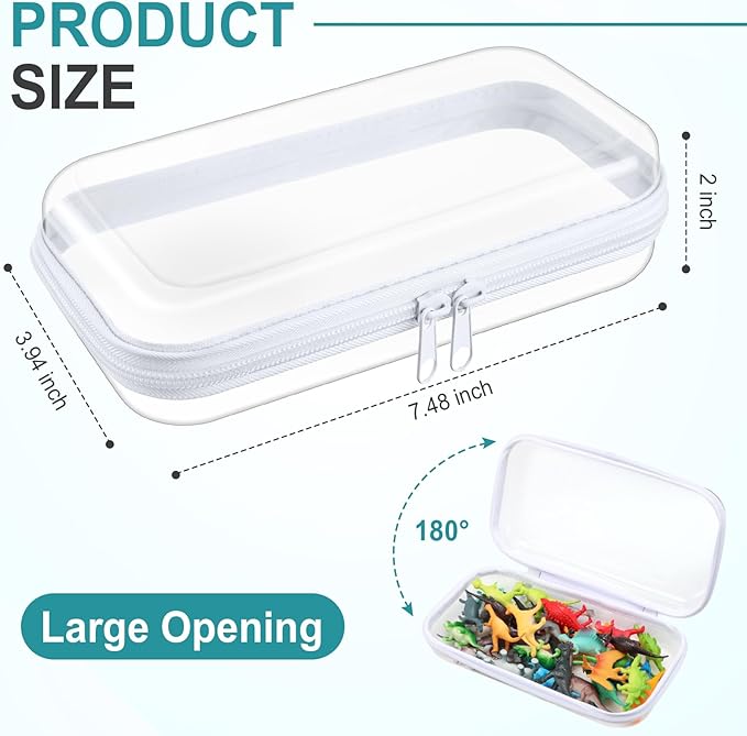 Hoolerry 4 Pcs Hard Clear Zipper Case Makeup Bags Plastic Zipper Pouch Transparent Storage Box Containers for Cosmetics, Snacks, Building Blocks, Puzzles(Clear,7.5 x 3.9 x 2 in,White)