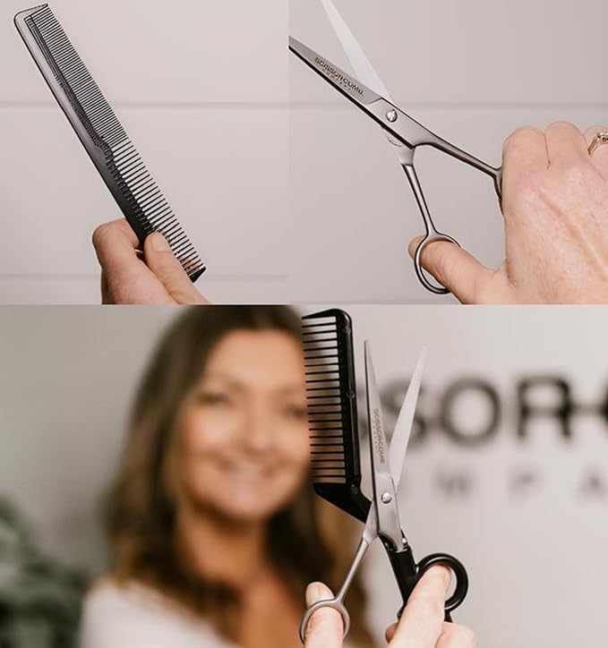 Scissor Comb 2 in 1 Hair Scissors with Comb attached - Cut and Trim Hair At Home with Great DIY Hair Cutting Tool - Professional 440C Stainless Steel Shears with Comb