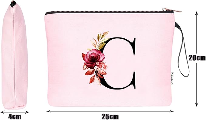 Vavabox A-Z Personalized Makeup Bag, Birthday Gifts for Women Mom, Gifts for Best Friend, Bride Bridesmaid Cosmetic bag (C, 06-Pink)