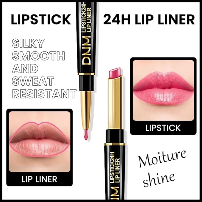 BINGBRUSH 3Pcs Double Ended Warm Bright Pink Plummy Terracotta Shine Lip Liner and Lipstick Makeup Combo Set for Women,Lipliner 24 Hours Original Waterproof Long Lasting Lip Stains Pencil Kit Set