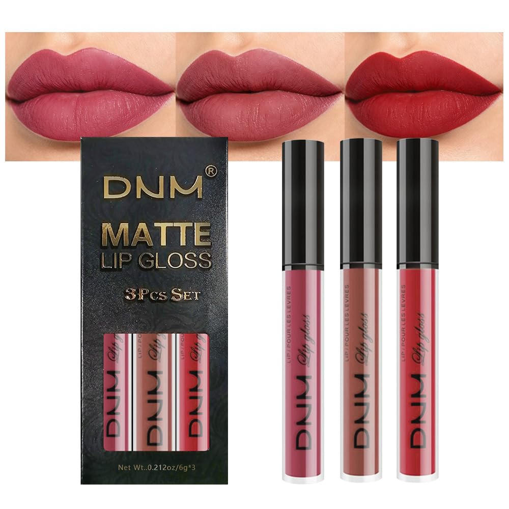 evpct 3Pcs Mauve Neutral Light Rosey Nude Blue Red Matte Liquid Lipstick Lip Stain Sets for Women Long Lasting 24 Hours Lipstick Light Skin labiales matte larga duracion 24 matenhoras originales