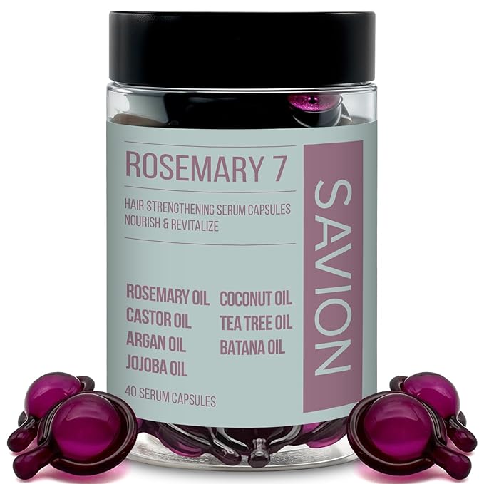SAVION Rosemary and Batana Oil Hair Treatment Capsules, Strengthening Serum for Frizzy Dry Damaged Hair - Leave-In No Rinse Styling Oil with Argan, Castor, Jojoba - Aceite para el Cabello - 40 Count